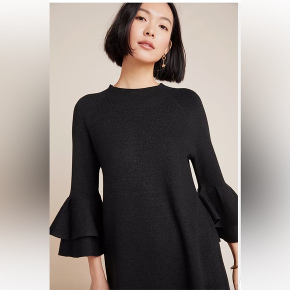 Anthropologie Claudette ruffled sweater dress drop shoulder metallic sparkle - Picture 2 of 16
